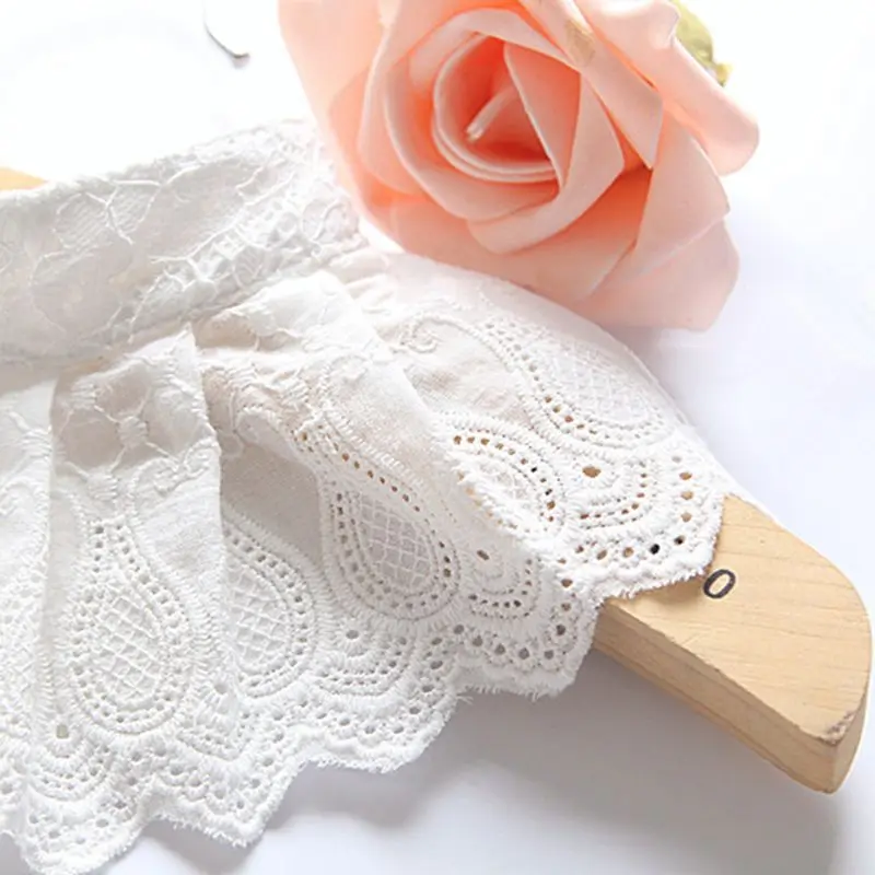 1Pc Women Decorative Embroidery Floral Lace Pleated Spread Blouse Fake False Col Dropship