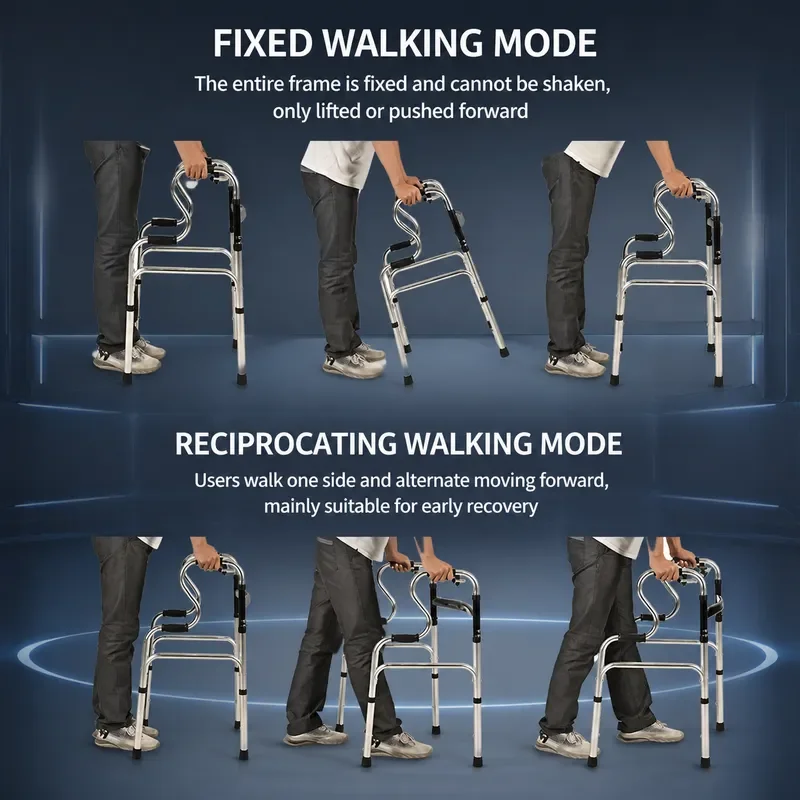 Walker Turn Double Bend Crutches Four Feet Anti-skid Auxiliary Walker Chair Stool for Fracture Elderly