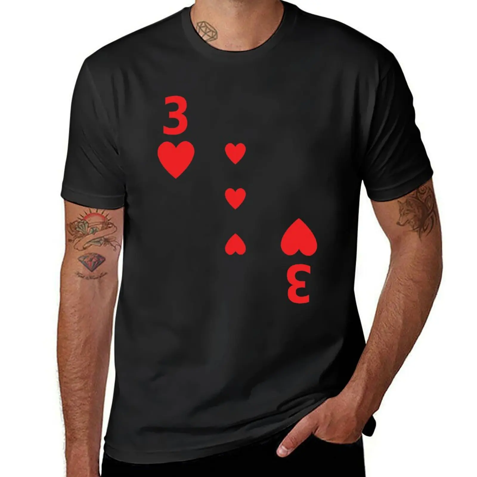 Three of Hearts poker playing card costume 3 T-Shirt summer top korean fashion anime plus sizes plain black t shirts men