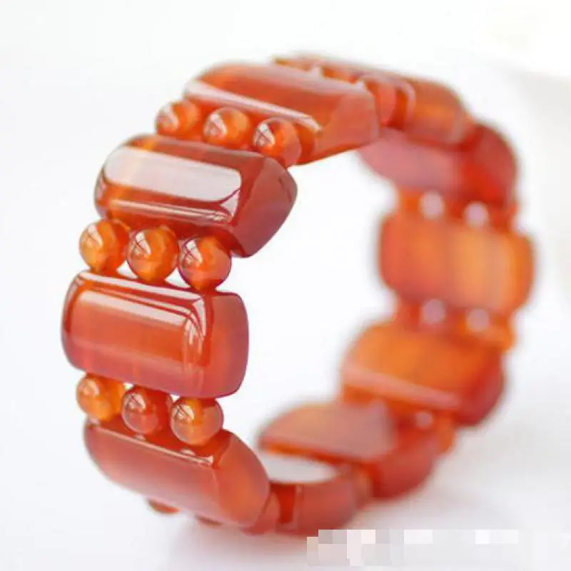 Women Red Jade Wide Bracelet Healing Gemstone Fine Jewelry Genuine Natural Myanmar Jadeite Flakes Beads Elastic Beaded Bracelets