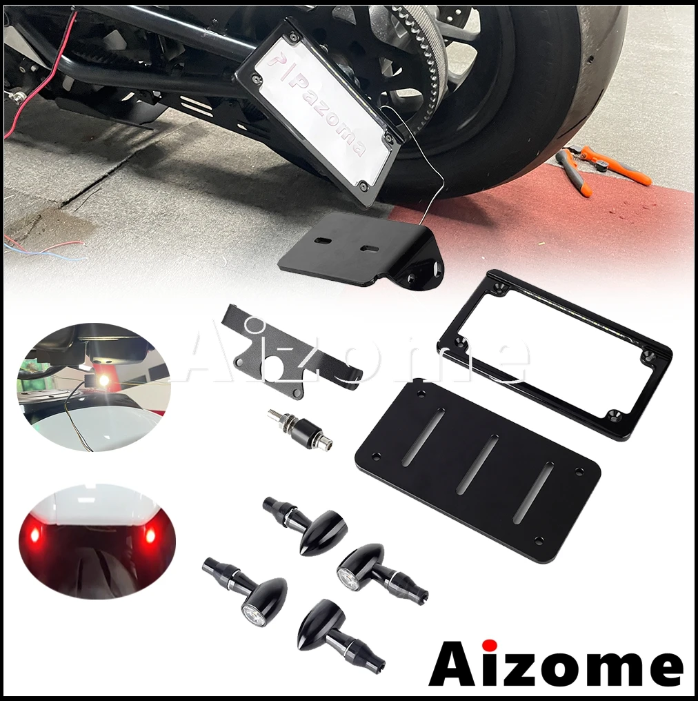 Motorcycle Side Mount License Plate Bracket 3 in 1  Front Rear Turn Signal Indicator For Harley Sportster S 1250 RH1250S 2021-24
