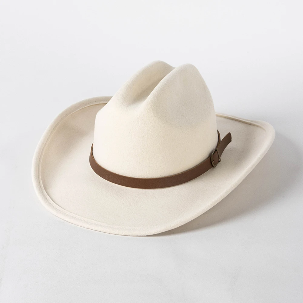 100% Wool Felt Fedora Hat With PU Brown Belt Wide Brim