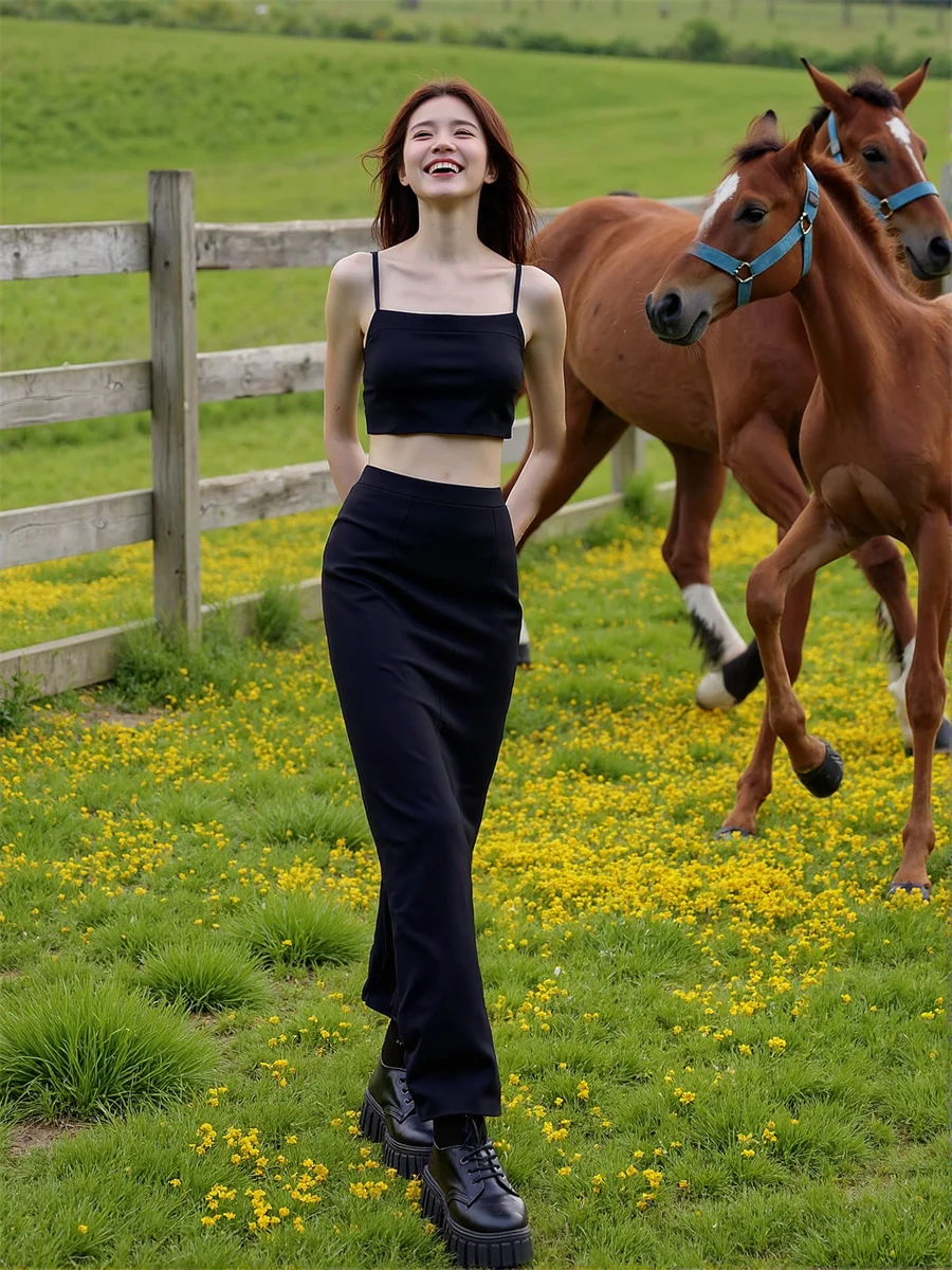 Jupes pour femmes coupe régulière noir Vintage haut de gamme vêtements de travail femmes mince cheville longueur formelle coupe droite costume matériel de mode