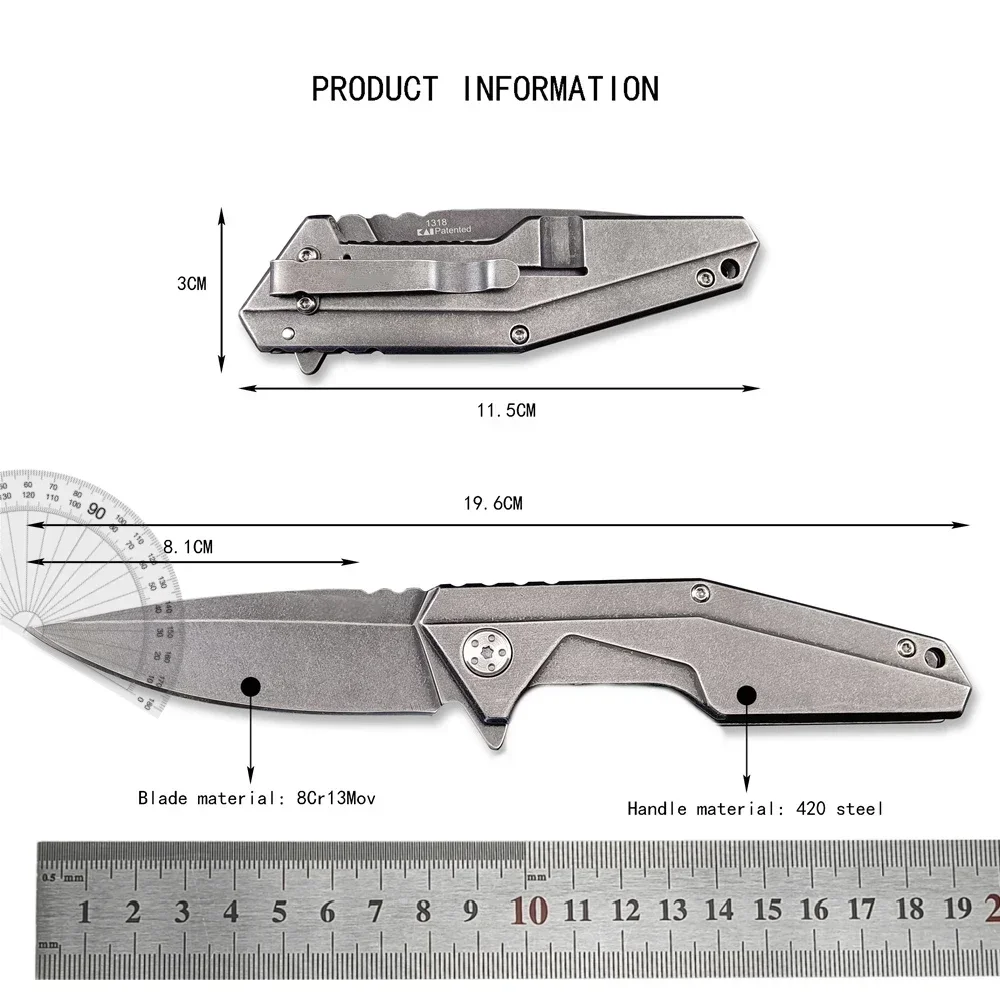 Hunting KS 1318 Folding Knife Outdoor Stonewashed 8Cr13Mov Blade 420 Steel Handle EDC Hiking Camping Knives Survival Pocket Tool