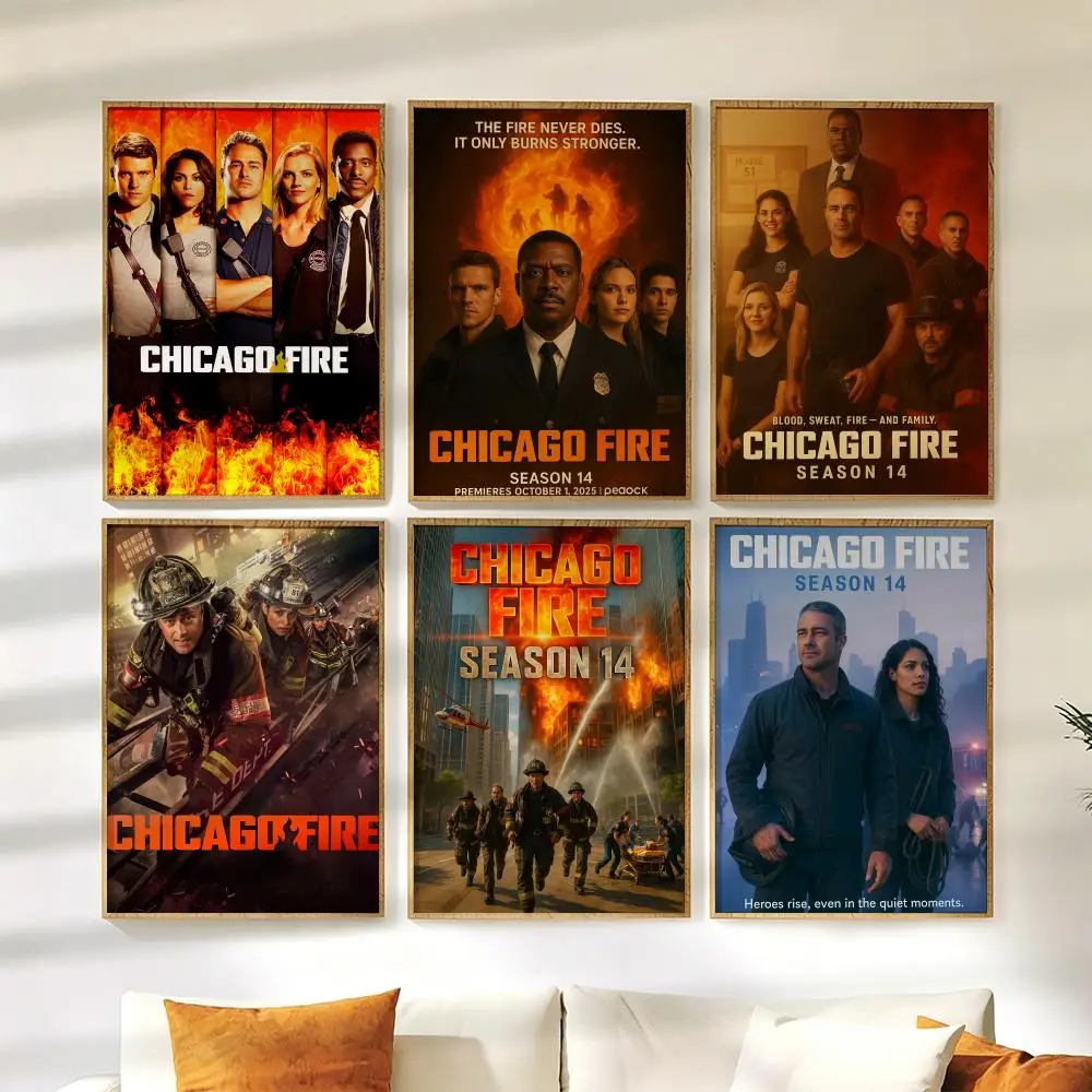 Póster de la serie de acción y drama C-Chicago Fire, decoración de pared autoadhesiva versátil HD impermeable para el hogar y el dormitorio