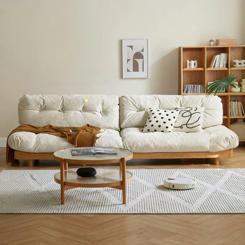 

Living Room Oak Suede Cloud Sofa Nordic Small Apartment Fabric Sofa