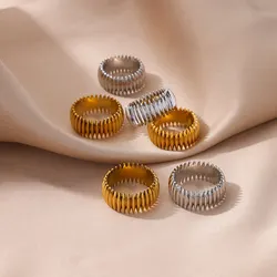 Stripe Rings for Women 3 Kinds of Size Stainless Steel Ring Vintage Couple Band Aesthetic Jewelry Finger Accessories anillos