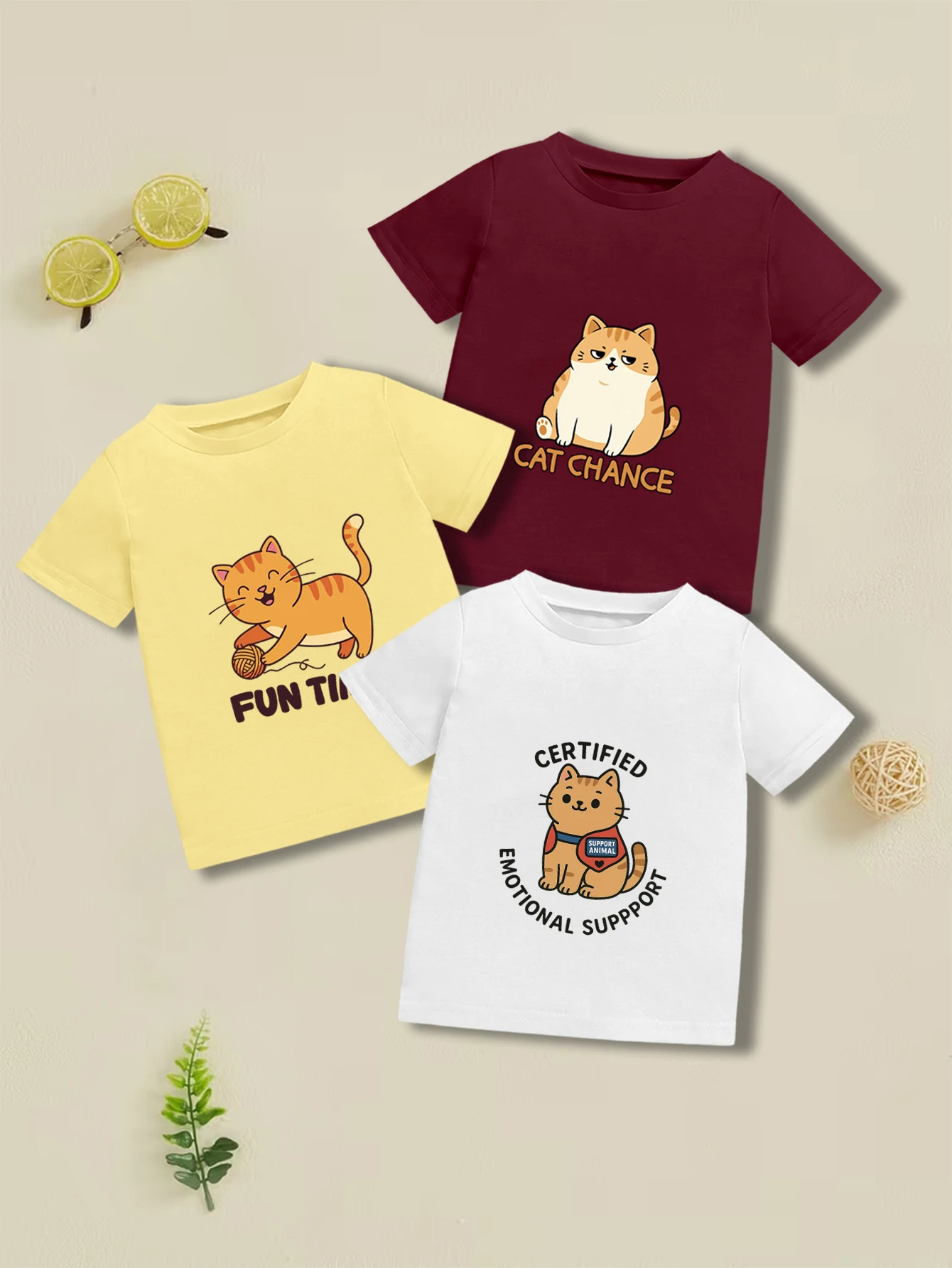 

3 предмета: летняя повседневная футболка для мальчиков с мультяшным принтом оранжевого кота