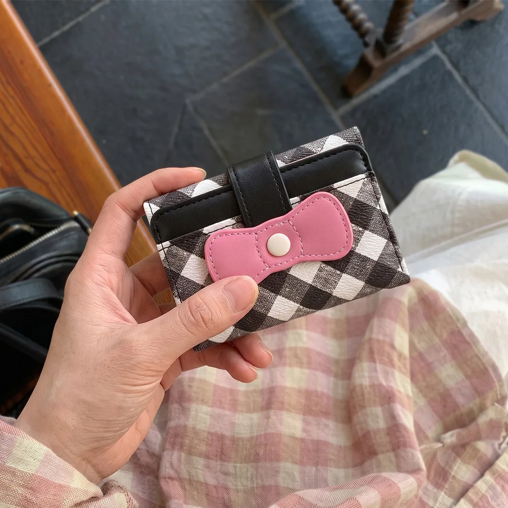 Women Bow Wallet Small Card Holder Ladies Trifold Short Purse Female Cute Photo Window Case with Card Slots Button Closure
