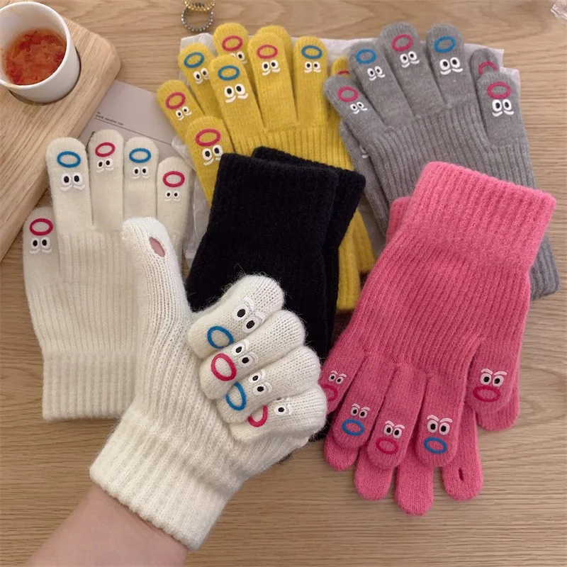 Ladies Gloves Five Fingers Cute Wool Thick Warm Gloves Can Touch Screen Gloves Luva Inverno Feminina Snow Gloves Women Luva Frio