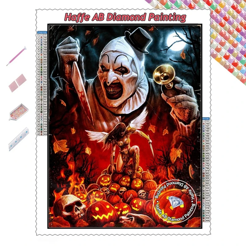 Horror Movie Terrifier 2 AB Drills Diamond Painting Art Halloween The Clown Damien Leone Film Diy Cross Stitch Home Decor