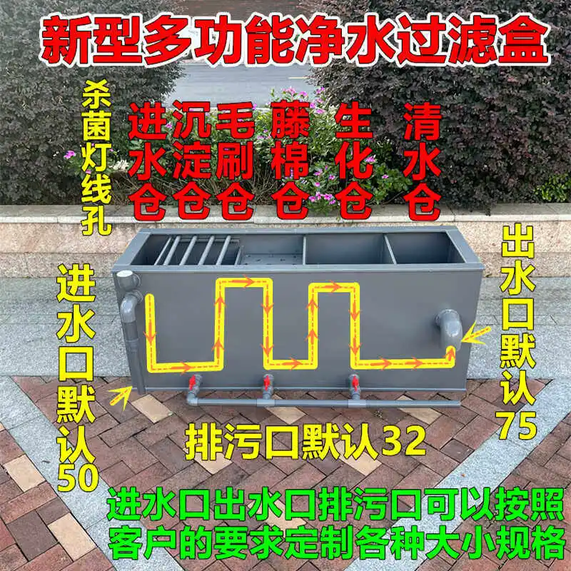 Large fish pond filter tank with sedimentation compartment Koi fish tank upper filter dry and wet separation filter box side fil
