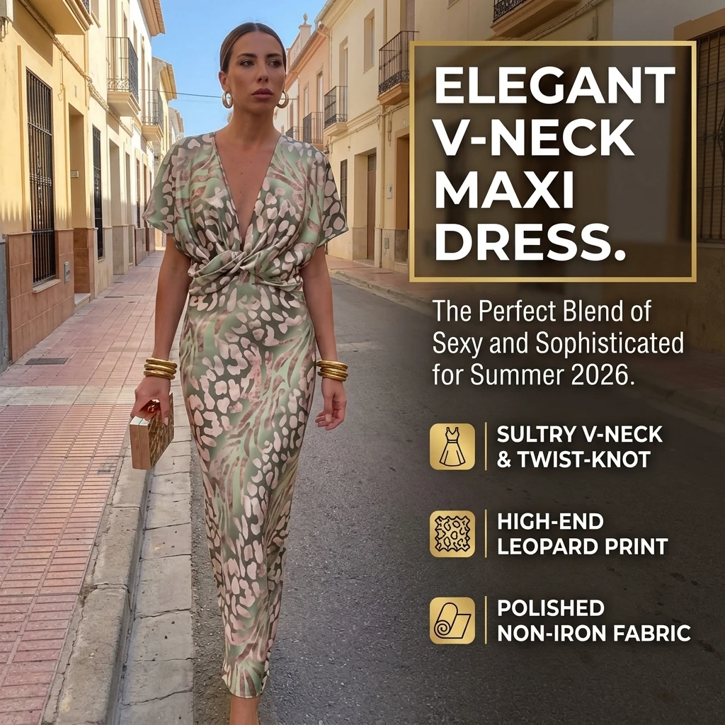 Maxi Dress for Women Summer Deep V Neck Twist Front Printed Slim Fit Sexy Long Evening Party Dress