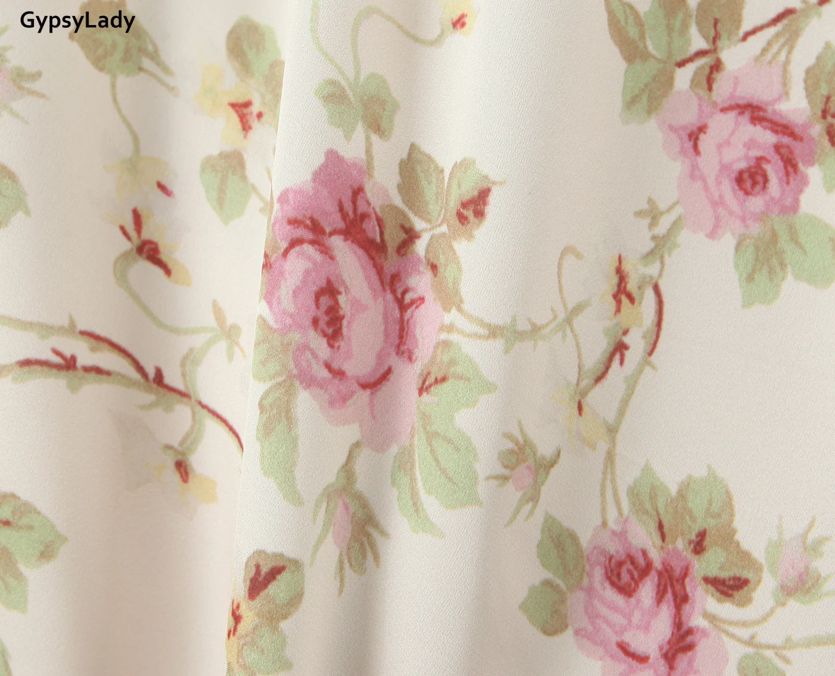 Abito lungo con spaghetti stampato floreale stile francese Abito lungo casual da donna sexy con scollo a V e cinturino in raso di pizzo beige Nuovo