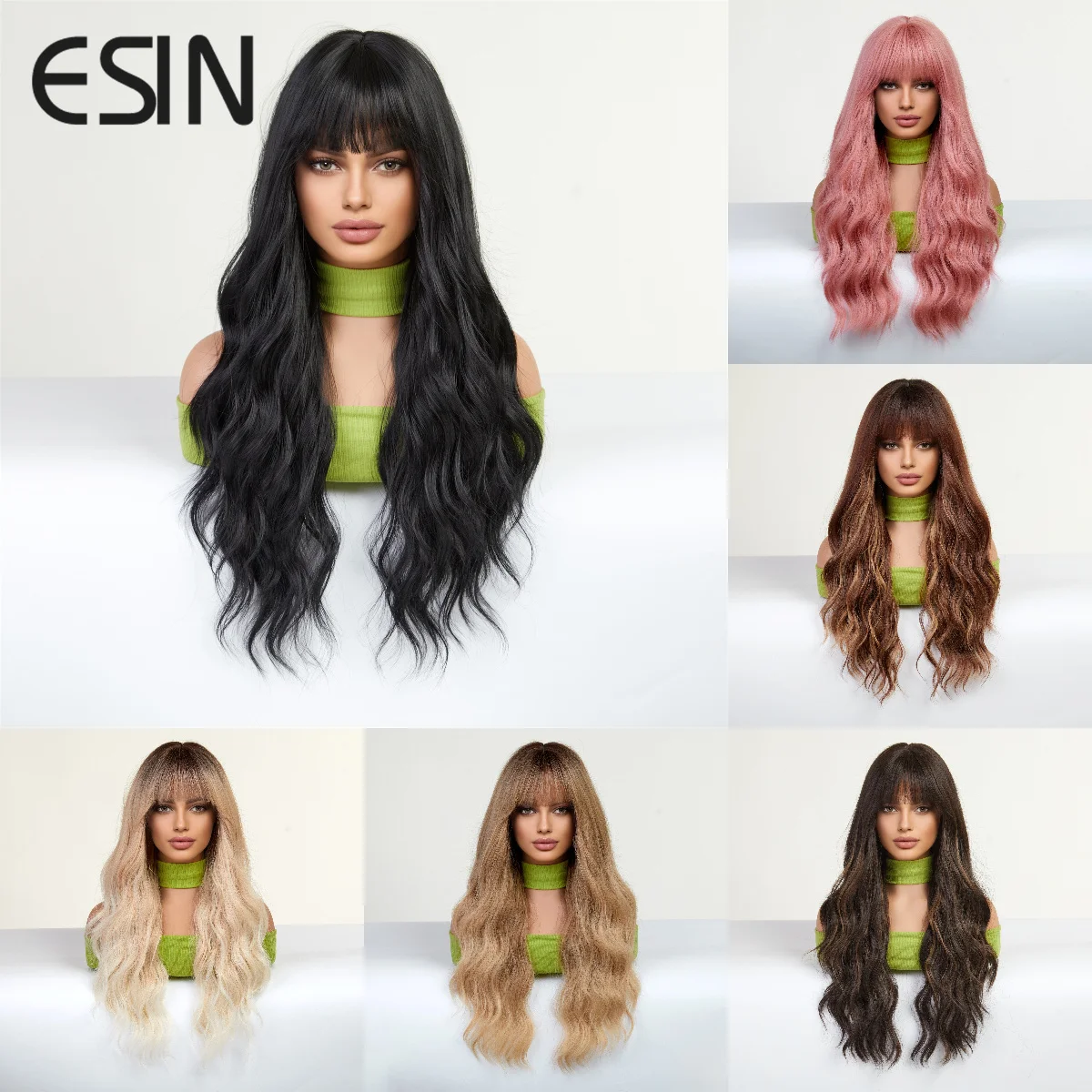 

ESIN Synthetic Wig Long Black Color Water Wave Wigs for Women Cosplay Colorful Party Natural Daily Wigs Heat Resistant Hair