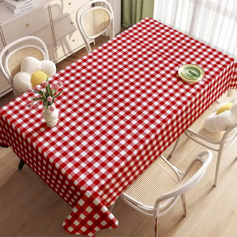 Simple Red White Check Tablecloth, Soft Rectangular Washable Table Cover for Daily Dining & Family Gathering Room Decor