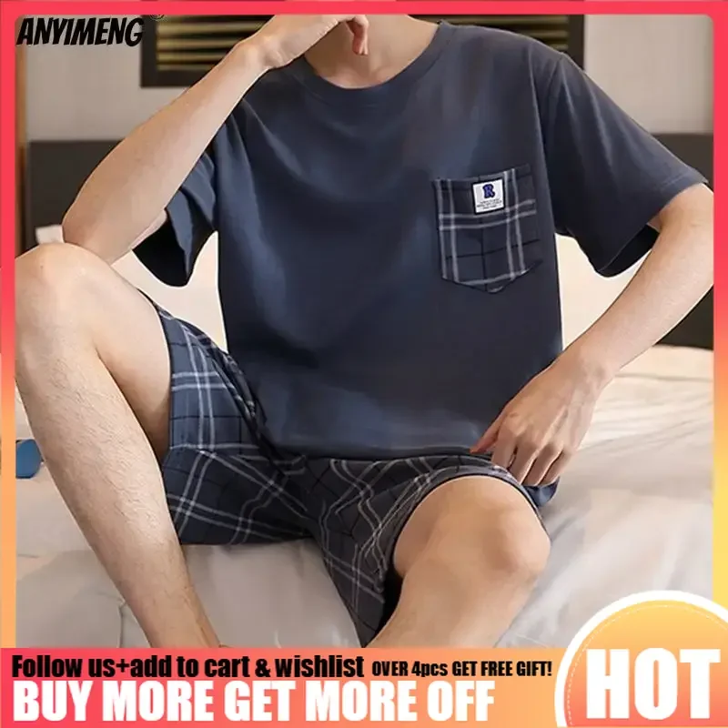 Conjunto de Pijamas para hombre, L-5XL de algodón de verano, ropa de dormir informal, pantalones cortos de estilo minimalista, ropa de casa de ocio, Pijamas de moda para niños