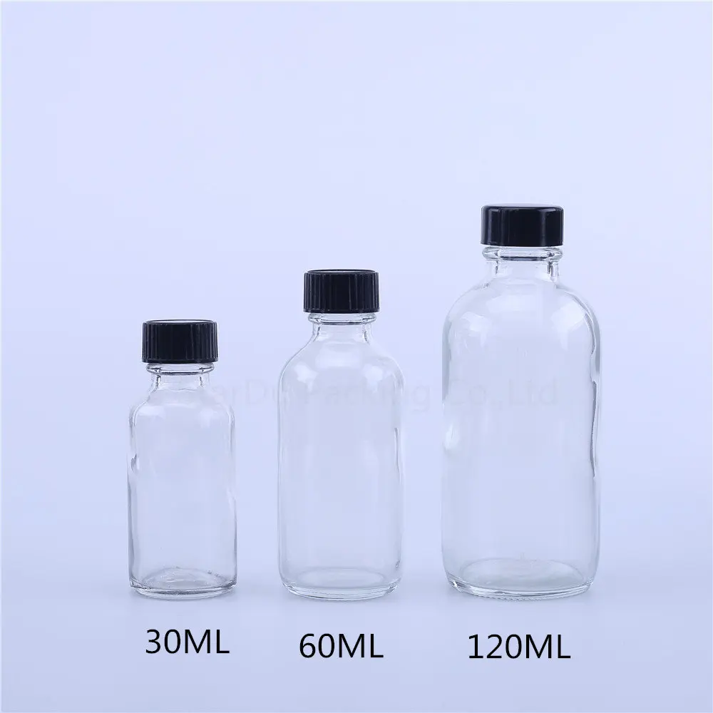 

30ml 60ml 120ML Transparent Glass Bottle For Essential Basic Massage Oil Pipette Bottles Refillable Boston Bottle 100pcs