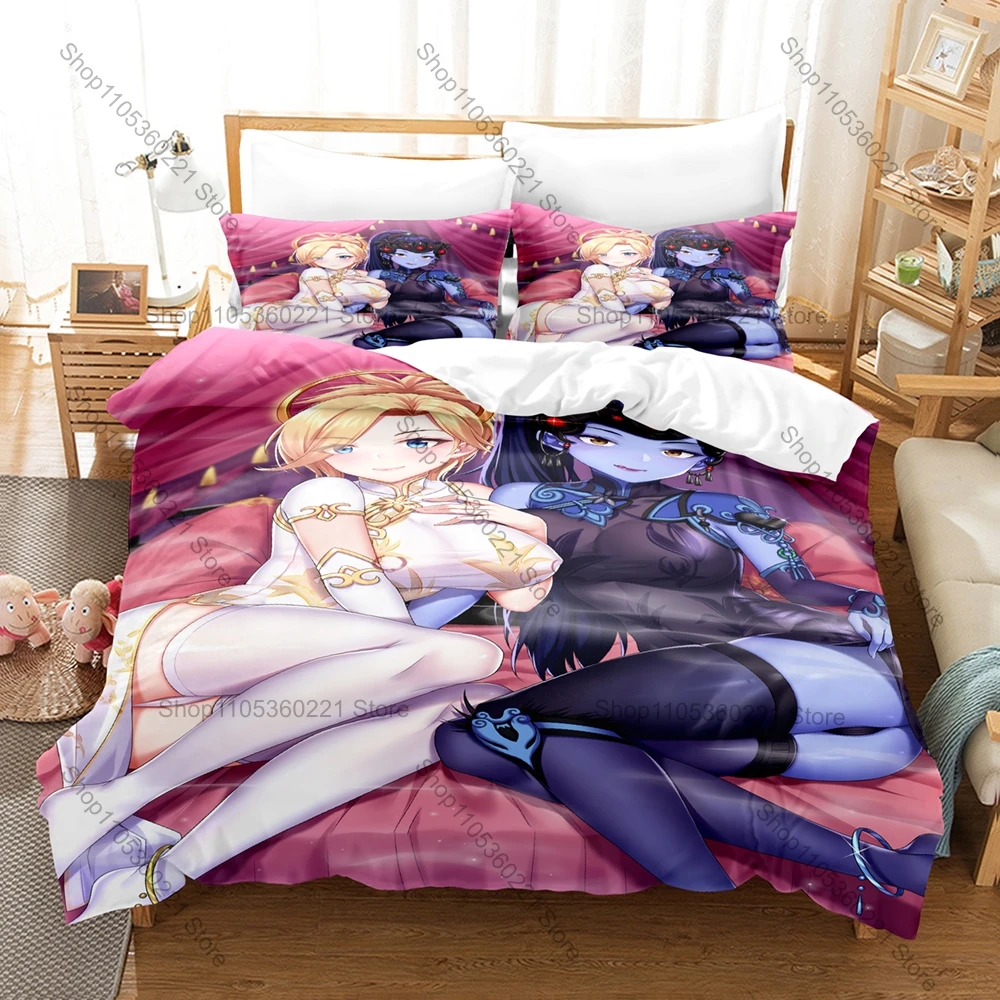 Overwatch Fan Merch Duvet Cover + 2 Pillowcases, Cool Game Art Print Bedding for Gaming Enthusiasts Collection