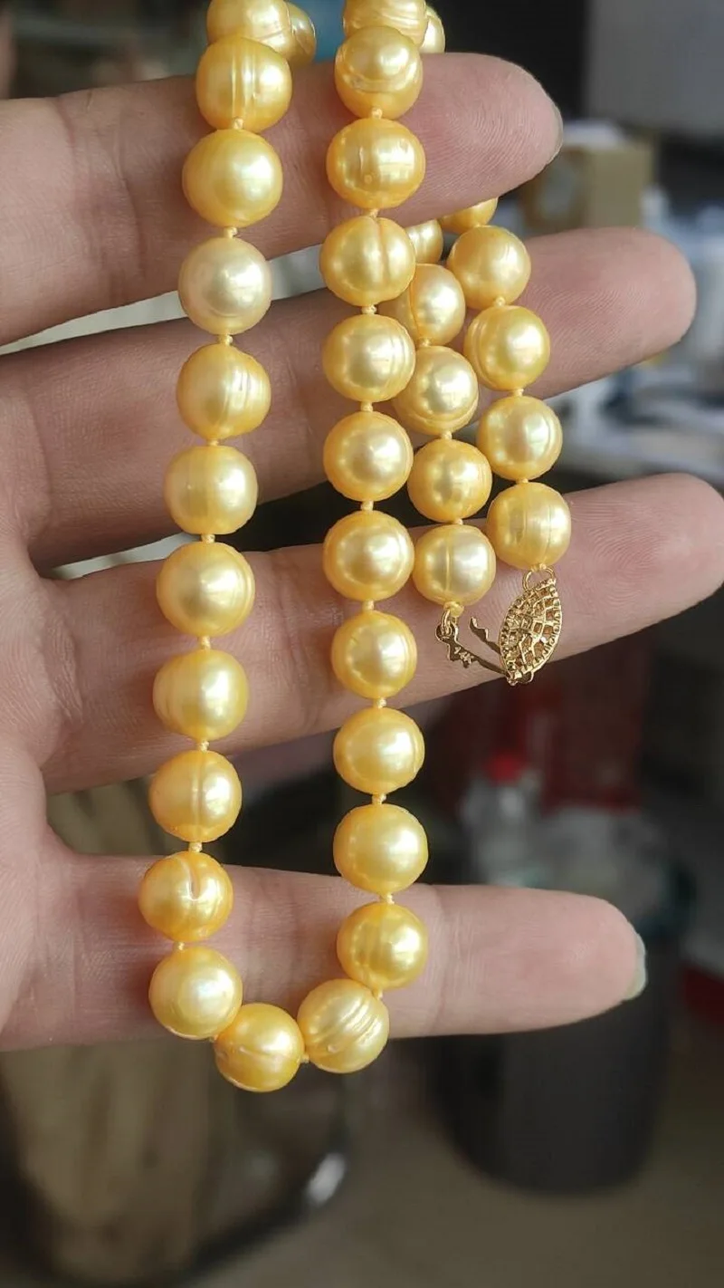 36 in 18in 52in natural 11-12mm South Sea gold pearl necklace  14K gold buckle Exquisite jewelry and beautiful gifts