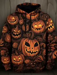 Halloween Men's Graphic Hoodie Pumpkin Prints Classic Casual 3D Pullover Holiday Fashion Hoodies Thin Style Long Sleeve Hooded