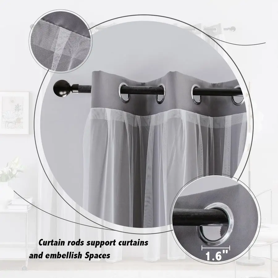 Rideaux de maison occultants et couches transparentes, paire de panneaux de rideaux de fenêtre solides avec dessus à œillets, 52W x 84L, gris