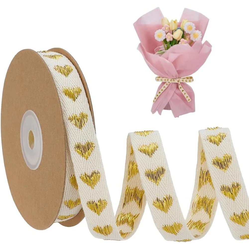 

10 Yards Heart Cotton Ribbon 5/8 inch Wide Stitched Cotton Ribbon with Heart Pattern for Gift Wrapping Handmade