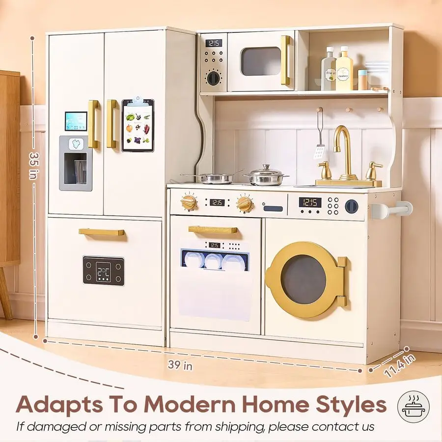 مجموعة لعب المطبخ بتصميم واقعي، مطبخ لعب فاخر مع خزائن تخزين ممتدة، مطبخ ألعاب للأطفال الصغار مع القهوة