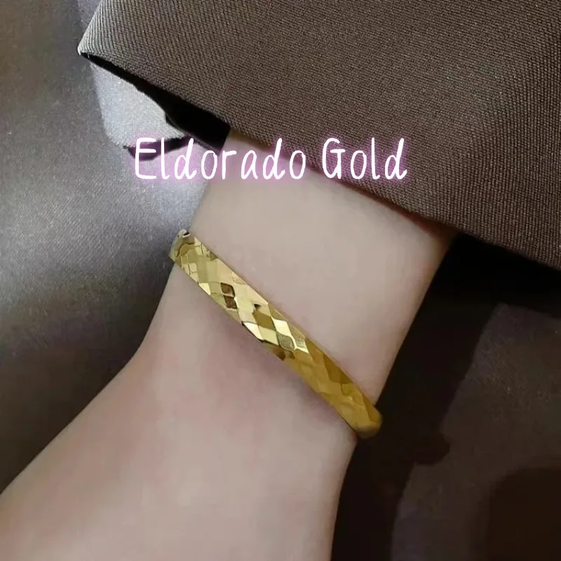 

Eldorado 2025 2025High-quality 9999 Real Gold Diamond Checkered Bracelet For Women's Fashionable Simple Bracelet 24K Solid