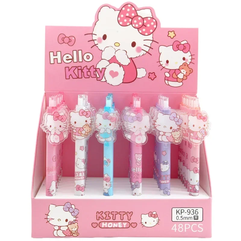 Imagem -06 - Sanrio 48 Peças Caneta Gel Kawaii Olá Kitty Acrílico Remendo Caneta 0.5 Preto Estudante Exame dos Desenhos Animados Caneta Escola Escritório Papelaria Atacado