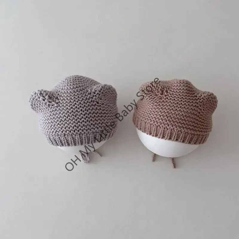 

M76C Beanie Cap Baby Knitted Pullover Hat Neonatal Fetal Cap with Chin Strap