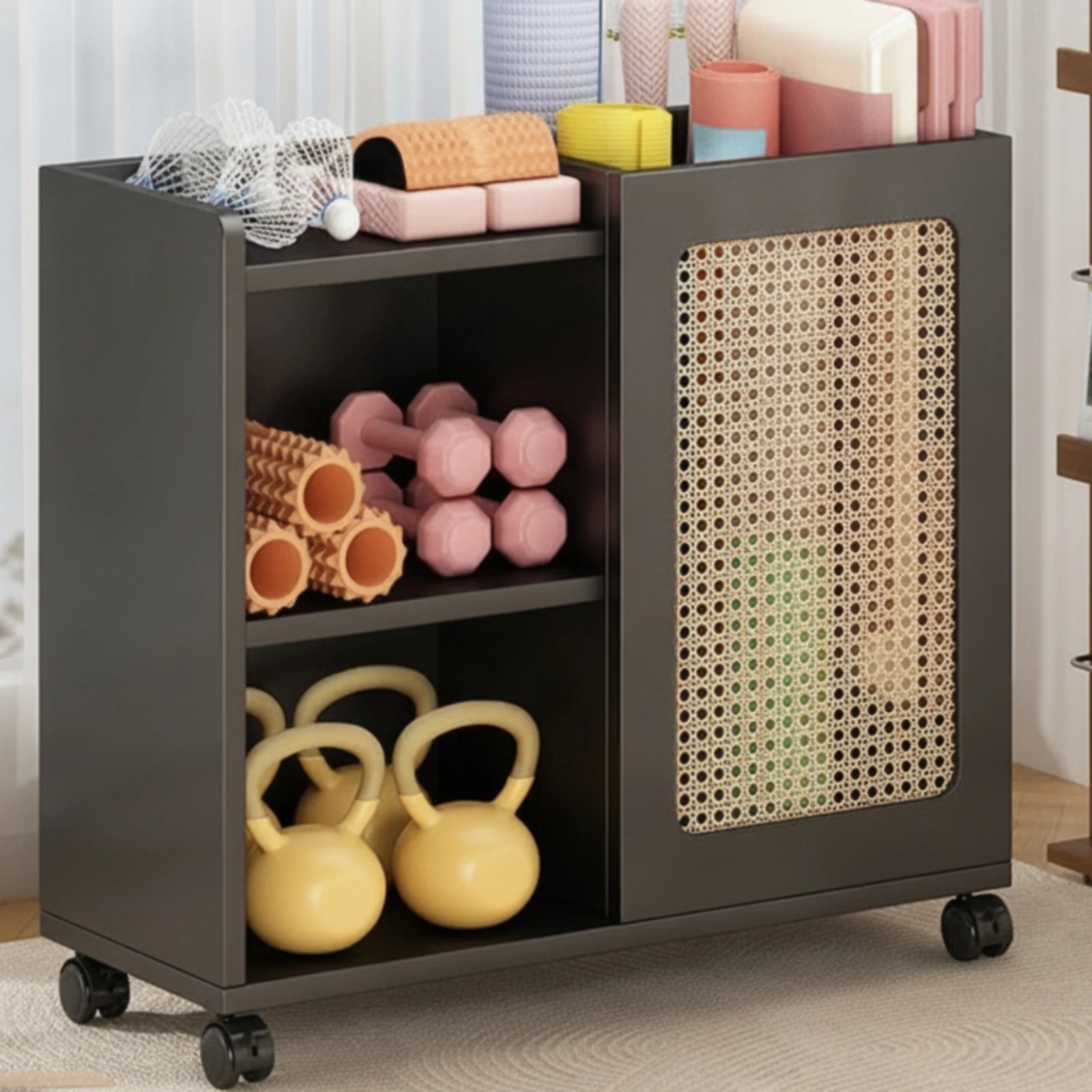 storage-cabinet-with-wheels-space-saving-woven-organizer-compact-furniture-breathable-for-yogis-living-room-fitness-studio