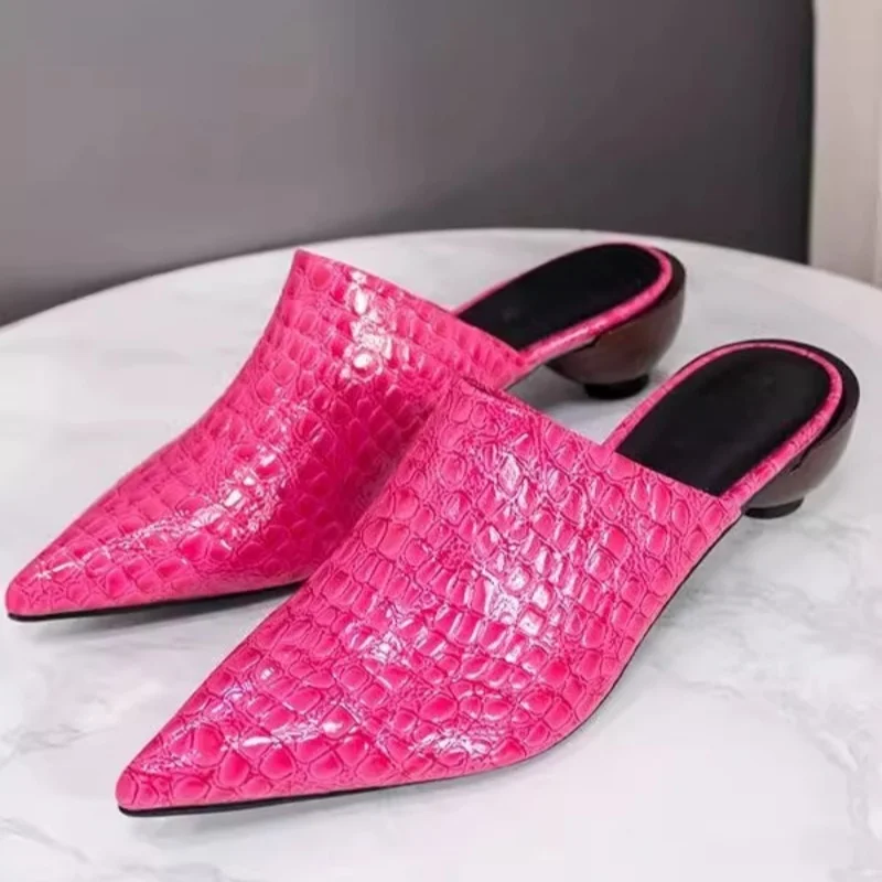 Sandals New European American Lady Slides Sexy Pointed Toe Ball Heel Slippers All Matched Women Summer Shoes Female Mules Shoe