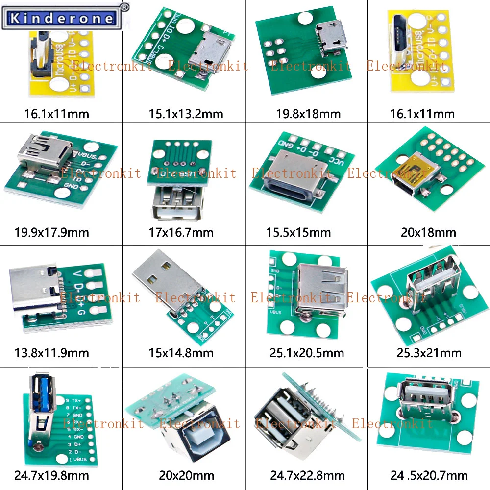 16 In 1 Usb Naar Dip Adapter Board Pin Board Micro/Mini/Poort Usb Mannelijke En Vrouwelijke Hoofd 2.0/3.0/3.1 Type-C Naar Dip Converter + Doos