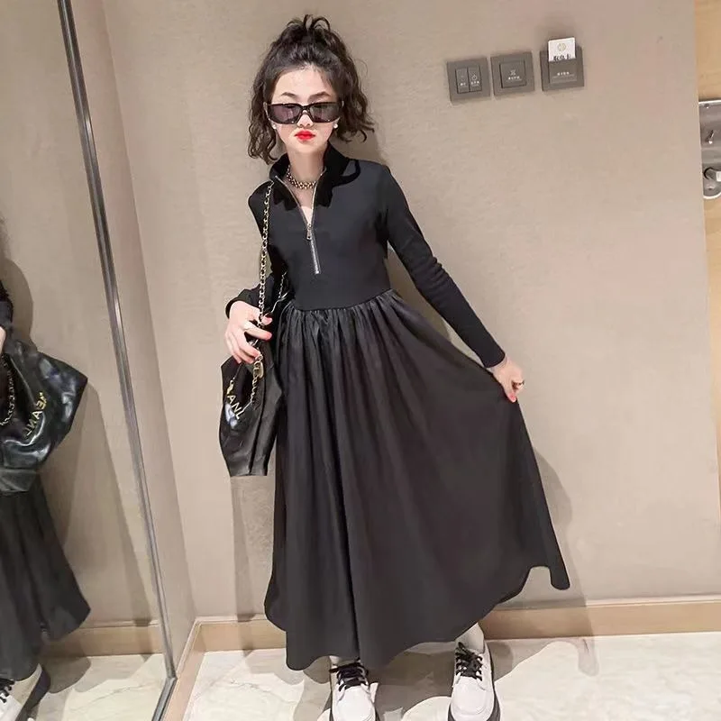 2025 New Girls' Plus Size Casual Long Princess Dresses - Early Autumn & Spring Dresses for 4-12 Years Old