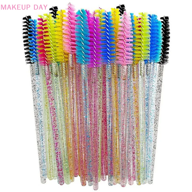 50pcs Shiny Disposable Eyelash Brush Applicator Wands Curler Mascara Eyebrow Makeup Tools Spoolers Comb Wands Spoolies Brushes