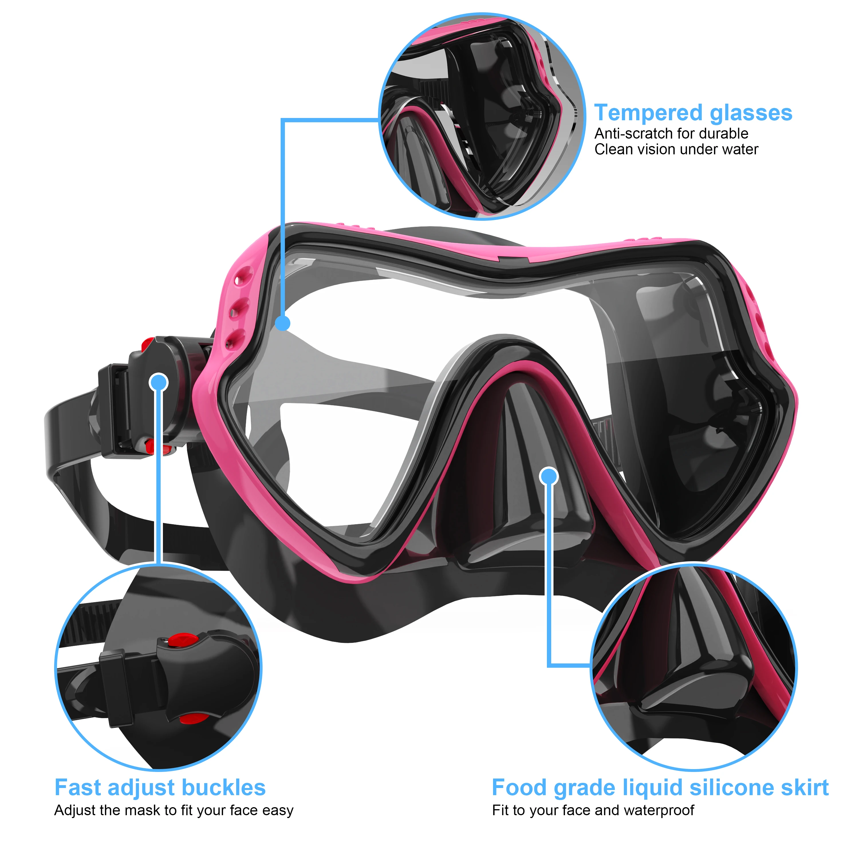 Snorkel Mask Swimming Goggles Professional Anti-Fog HD Glass Large Frame Diving Mask with Nose Cover Suitable for Adults Youth