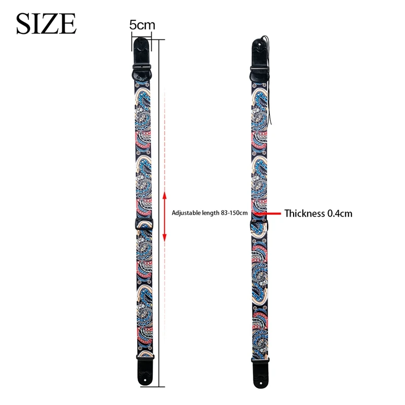 1Set Electric Acoustic Guitar Bass Color Printing Polyester Strap Can Put Picks Polyester Bakelite Guitar Strap