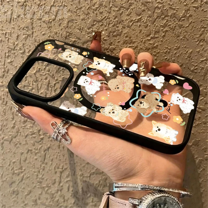 Amiable Puppy Niedliche Transparente Hülle für Magsafe iPhone 15 16 Pro Max 17 14 11 13 12 Pro Max Plus Hülle Magnetisches Kabelloses Laden Coque – Detail 2