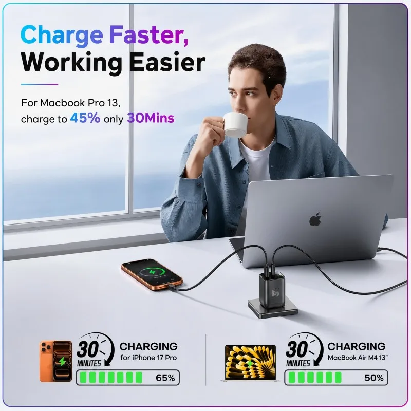 Ładowarka QOOVI GaN 65W USB Typ C Szybkie Ładowanie Quick Charge 4.0 Adapter USB-C PPS do iPhone Macbook Samsung Xiaomi iPad — zdjęcie produktu 3