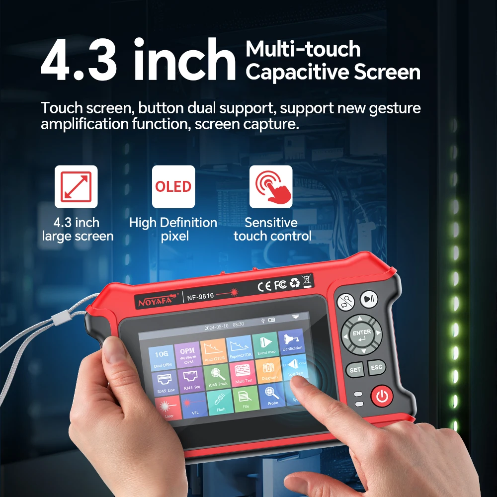 เครื่องทดสอบไฟเบอร์ออปติก NF-9816 Expert 16 in 1 OTDR 10G พร้อม OPM คู่, VFL, OLS, LS และอินเทอร์เฟซ RJ45 และ FC APC