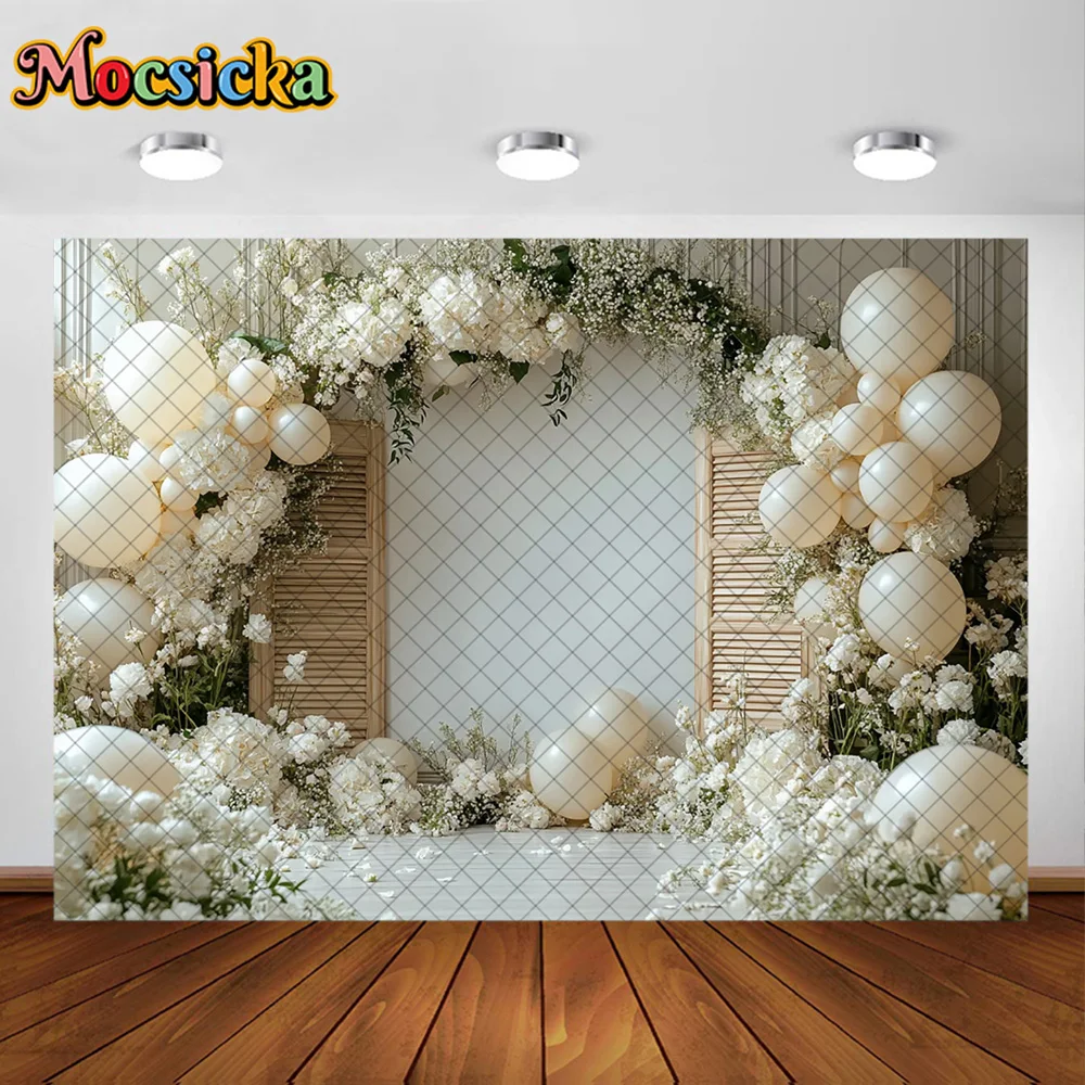 Mocsicka – arrière-plan de photographie, arc de fleurs, décoration murale en bois, arrière-plan pour réception-cadeau pour bébé, nouveau-né, 1er anniversaire, accessoires de Studio de bal