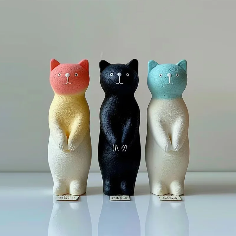 Cute 3D Smiling Cat Silicone Candle Mold Standing Cat Aromatherapy Gypsum Resin Mould DIY Soap Chocolate Cake Baking Tools