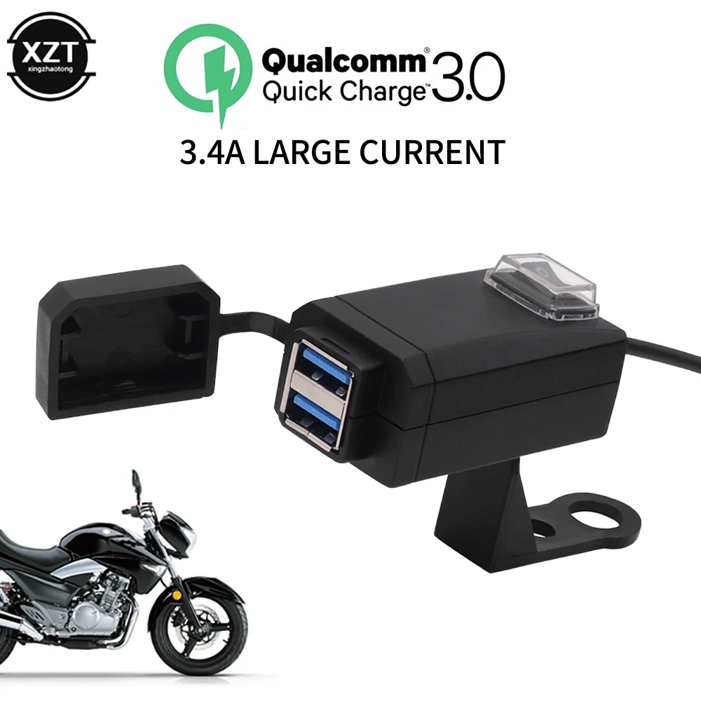 QC3.0 USB Motorcycle Socket Waterproof Dual USB Quick Change 3.0 5V Waterproof Power Supply Adapter For Phone Navigation