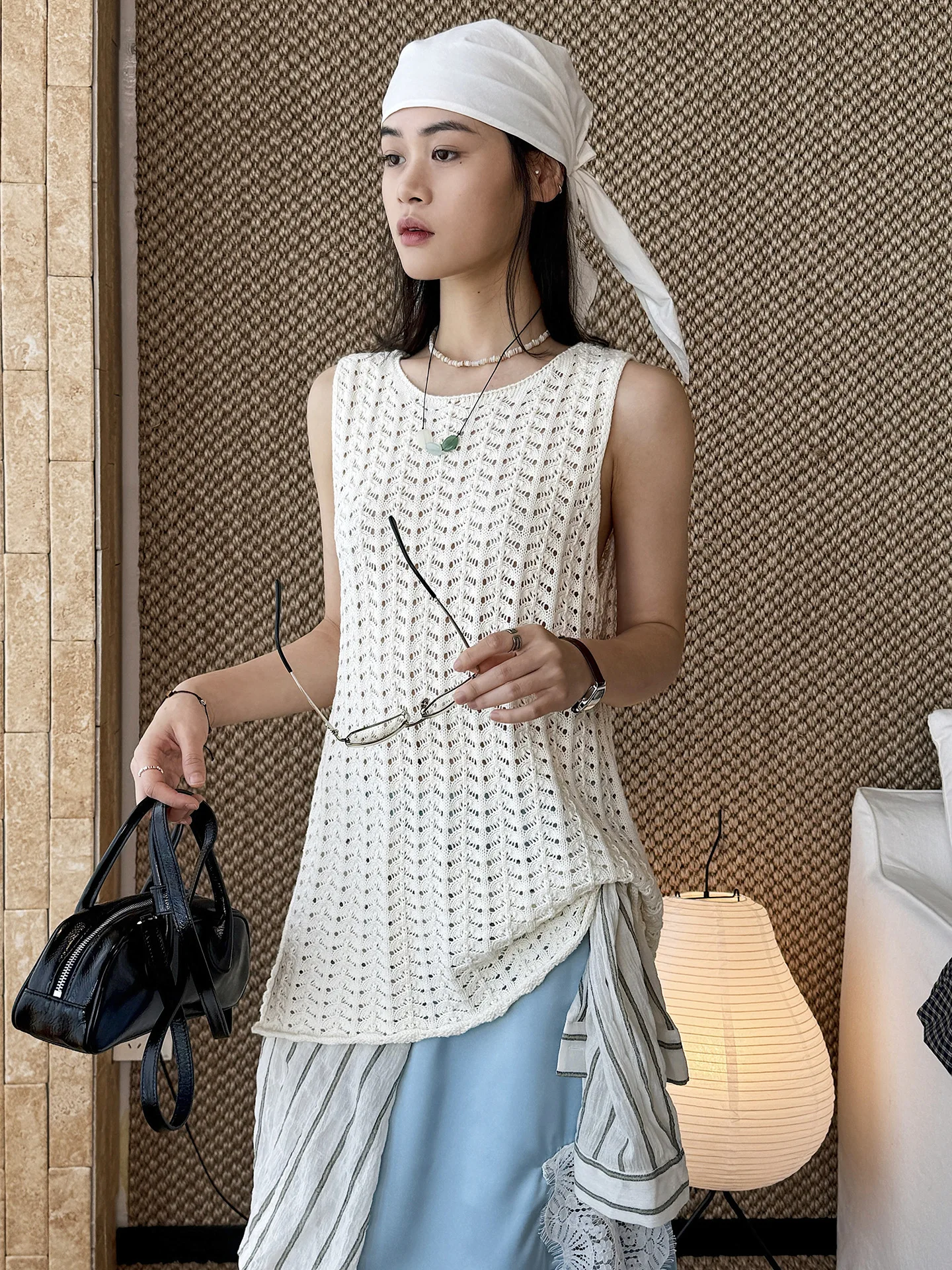 Summer New Korean Lazy Atmosphere Hollow Knitted Wool Vest Layered Comfortable Top for Women