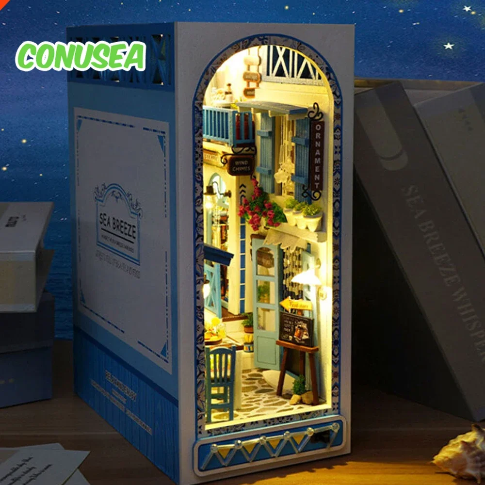 

Wooden Bookshelf Shelf Insert Led Book Nook Miniature House Dollhouse Kit Doll House Children Toys Birthday Gifts Children Kids