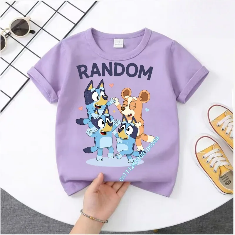 

Новинка 2026: Детская спортивная футболка Bluey из чистого хлопка с коротким рукавом для мальчиков и повседневный топ для девочек, летняя футболка с мультяшным принтом