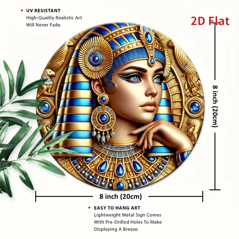 2D Flat, 1pc, Elegant Cleopatra Queen, Round Iron Metal Art Sign, 8x8 inches, Ideal Holiday Gift, Suitable for Coffee Shop, Part