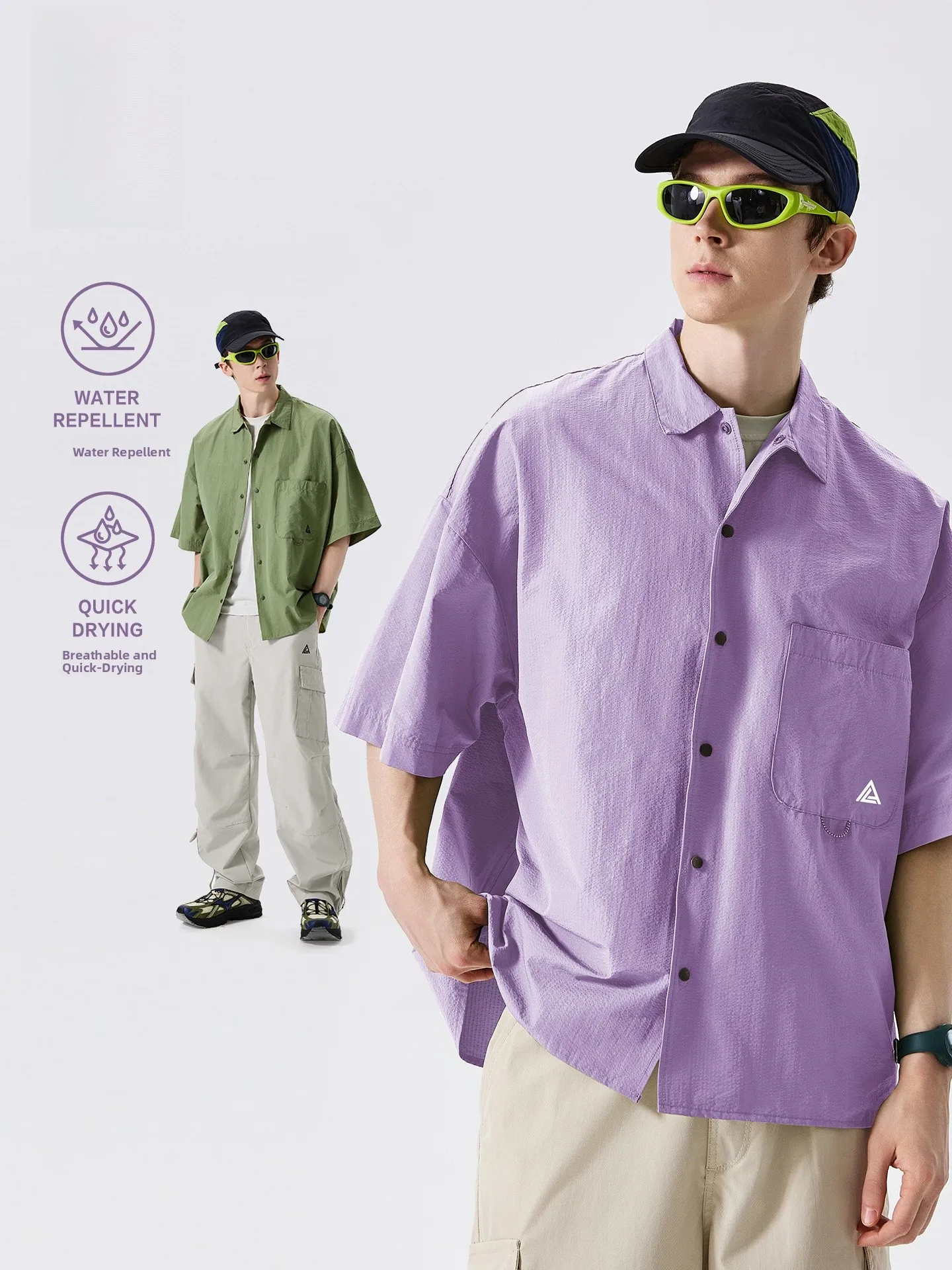 LAZY DAY Outdoor Water-Resistant Quick-Dry Short Sleeve Casual Loose Men's Shirt for Hiking Mountain Climbing Sun Protection