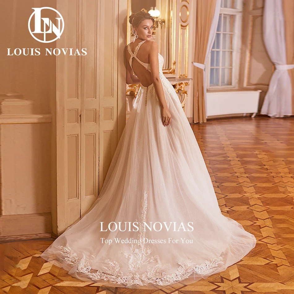 LOUIS NOVIAS-Vestidos De Novia De corte en A para mujer, cuello en V De tul con traje De boda, apliques entrecruzados, 2023